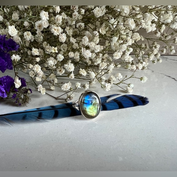 sterling silver plated ring labradorite quartz crystal charm - Picture 1 of 3